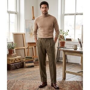 Evan-Picone Mens Brown 100% Pure Wool Pleated High Rise Cuffed Trousers 32x29